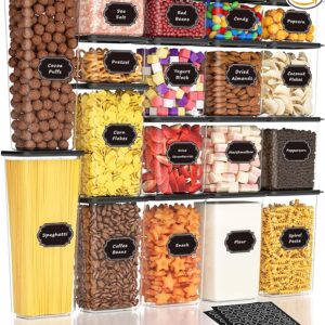 Nifogo Airtight Food Storage Containers with Lids 18 Pack, kitchen Storage Containers, Kitchen and Pantry Organization Set, for Cereal, Flour, Sugar, Pasta, Dry Food, Include 60 Labels