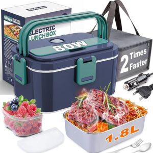 Nifogo Electric Lunch Box for Adults 80W 1.8L, Faster Heated Lunch Box for Men, Portable Electric Lunch Boxes Food Heater 12V/24V/110V Heating LunchBox for Car/Truck/Work with Bag(Green)