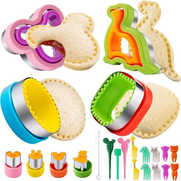 Sandwich Cutter for Kids Lunch 22 Pcs (LARGE), Nifogo Sandwich Maker, Cookie Cutters and Sealer Set, Bread Decruster, Dinosaur Mickey Square Circle Shape for Boys Girls